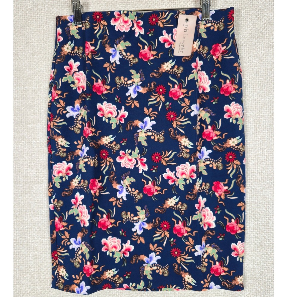 Philosophy Republic Clothing Navy Tapestry Floral Pencil Skirt Size 8‎ NWT